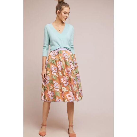 NWT Maeve Anthropologie Pixelated Tulle A-Line Skirt Midi Multicolor Women L NEW - Picture 1 of 5